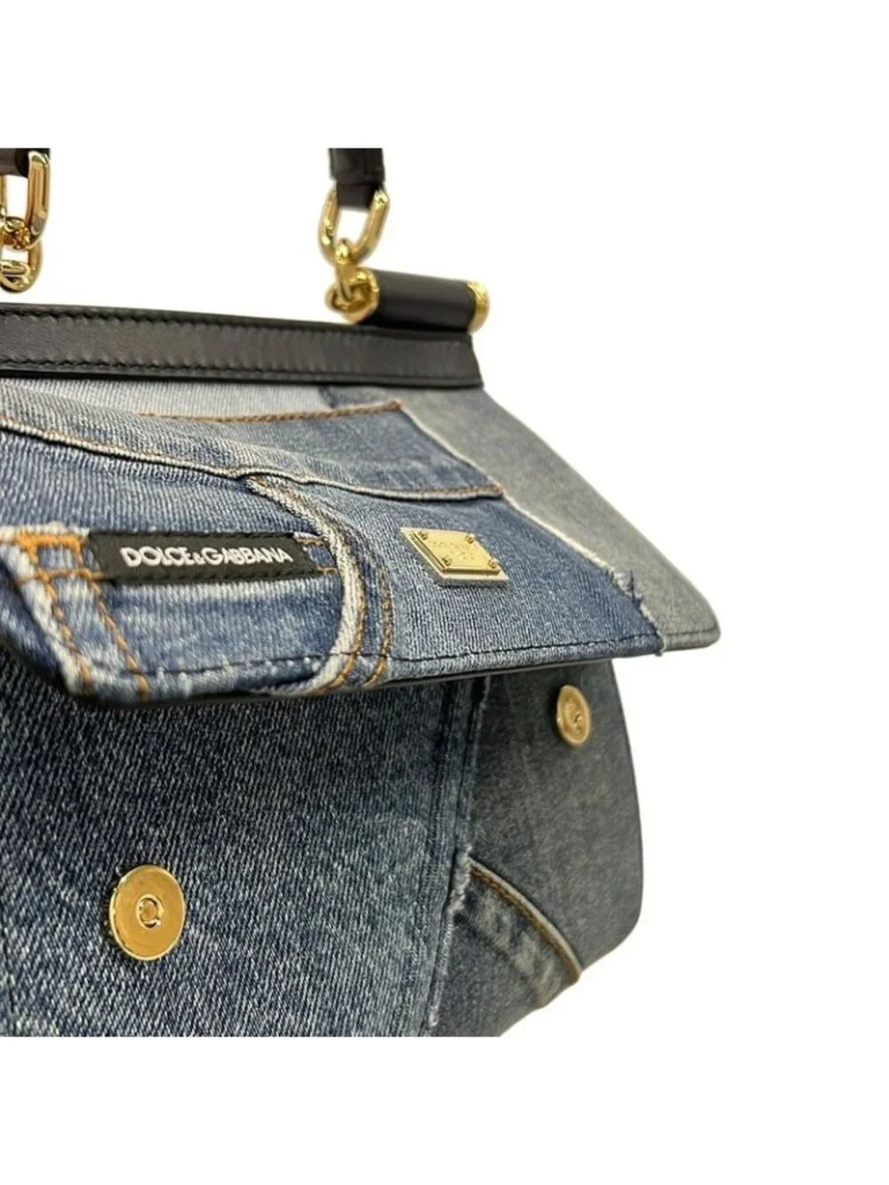 ★SOLD★ Dolce & Gabbana Handbag Shisiri Navy Dark Light Blue Leather - Picture 12 of 15